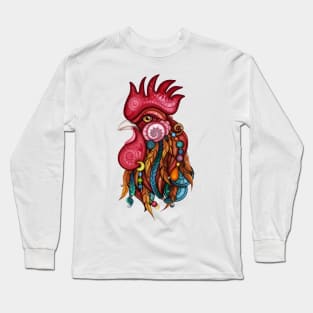 Tribal Rooster Design Long Sleeve T-Shirt